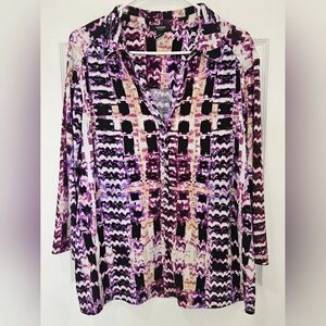 Alfani Women's Purple and Black Patterned Blouse